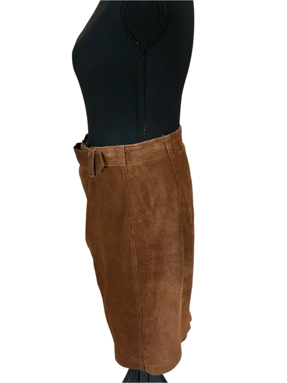 Pelletterie Riunite Vintage Brown Genuine Suede Leather Mini Skirt Made In Italy - Picture 3 of 8